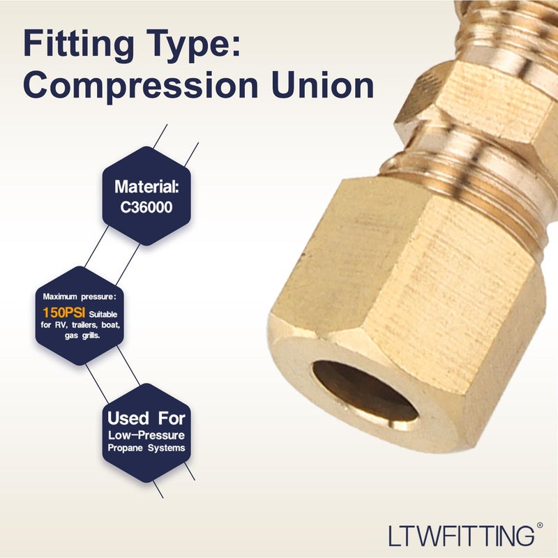 LTWFITTING 1/4-Inch OD Compression Union,Brass Compression Fitting(Pack of 10) - Image 3
